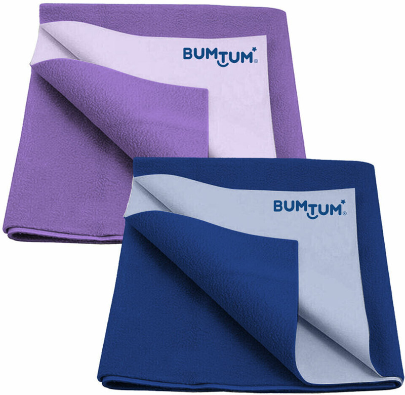 BUMTUM Cotton, Fleece Baby Bed Protecting Mat(Lilac + Royal Blue, Pack of 2, Large)