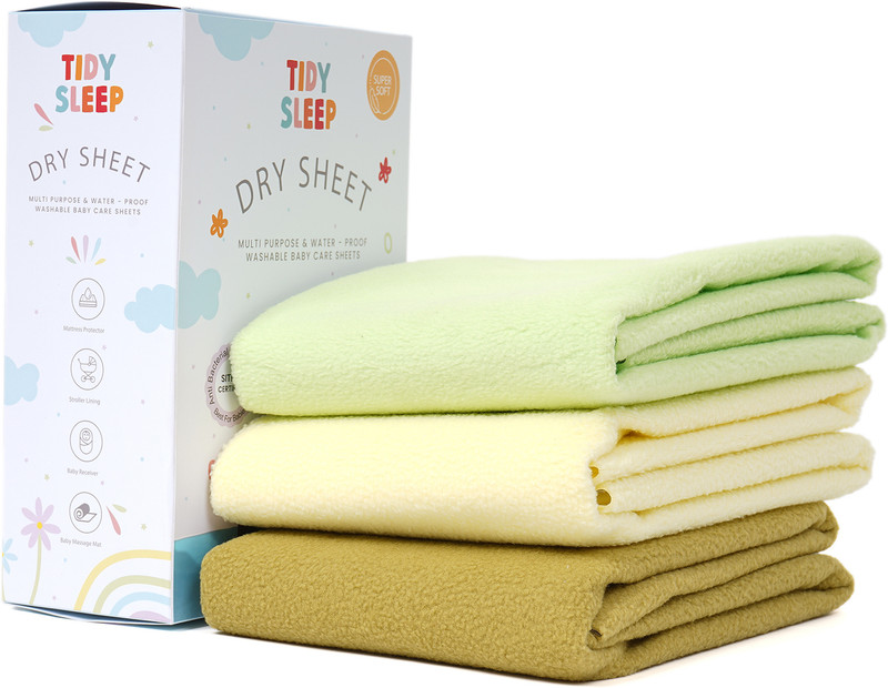 TIDY SLEEP Fleece Baby Bed Protecting Mat(Green-Olive-Yellow, Pack of 3, Small)