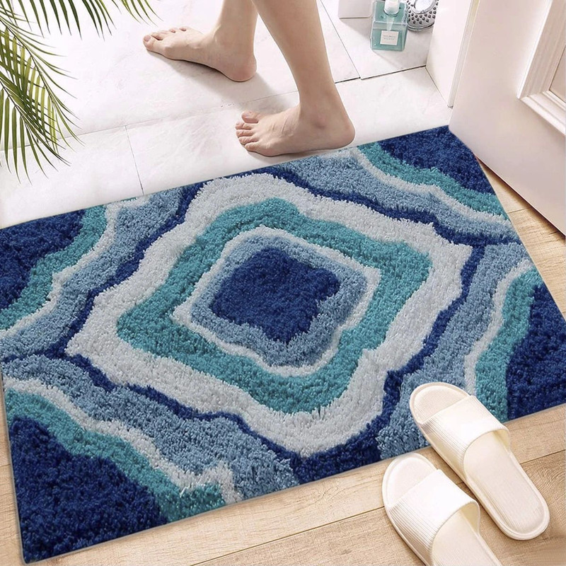 AAZEEM Cotton Door Mat(Blue, Medium)