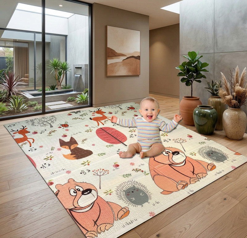 Roarify Cotton, Polycotton Baby Play Mat(Cream, Multicolor, Extra Large)