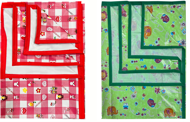 ECOSOFT Plastic Baby Bed Protecting Mat(GREEN HIPPO & PINK GOOD DAY, Pack of 2, Large)