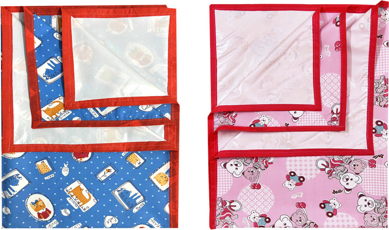 ECOSOFT Plastic Baby Bed Protecting Mat(PINK BEAR & BLUE MILO, Pack of 2, Large)