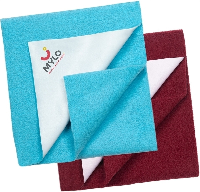 MYLO Fleece Baby Bed Protecting Mat(Turquoise & Maroon, Pack of 2, Medium)
