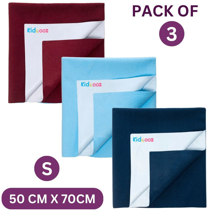kidoooz Polycotton Baby Bed Protecting Mat(Red+Sky Blue+Navy Blue, Pack of 3, Small)