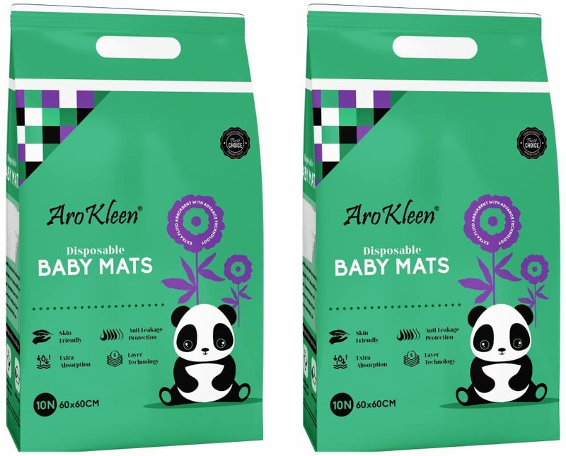 Arokleen Cotton Baby Bed Protecting Mat(White, Printed, Pack of 2, Large)