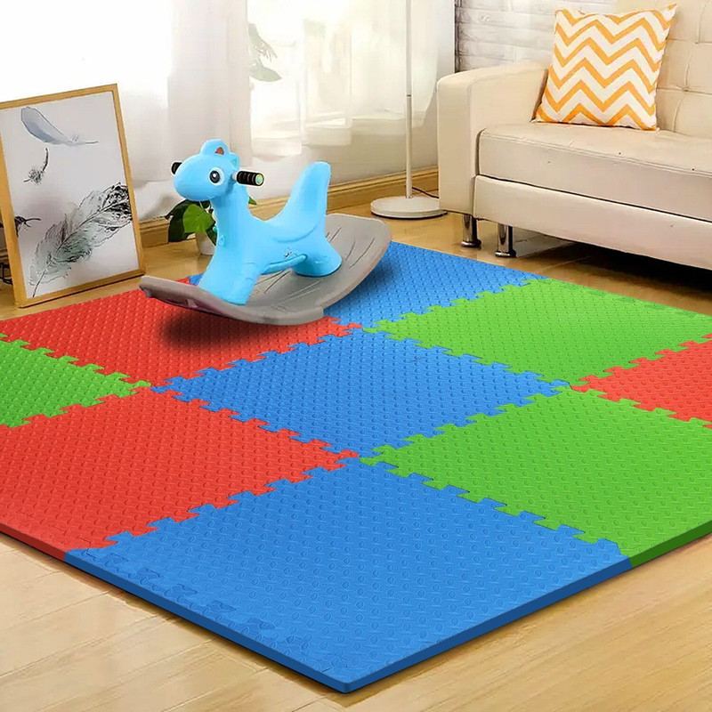 Easyhome Rubber Baby Play Mat(Red, Green & Blue, Pack of 9, Medium)