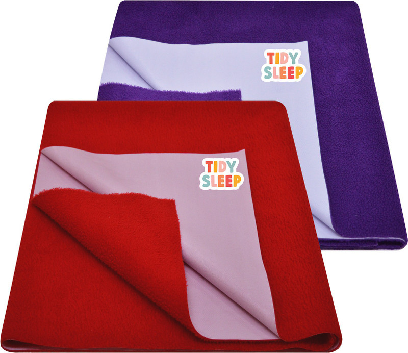 TIDY SLEEP Cotton, Fleece Baby Bed Protecting Mat(Cherry Red, Plum, Pack of 2, Small)