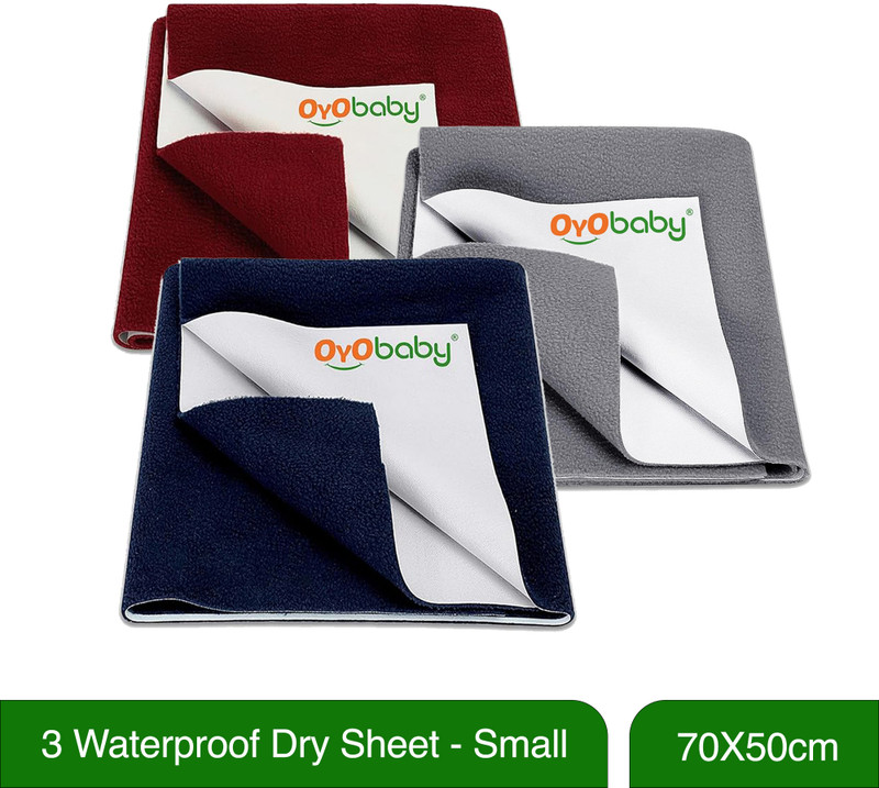 Oyo Baby Cotton Baby Bed Protecting Mat(Dark Blue, Grey, Maroon, Pack of 3, Small)