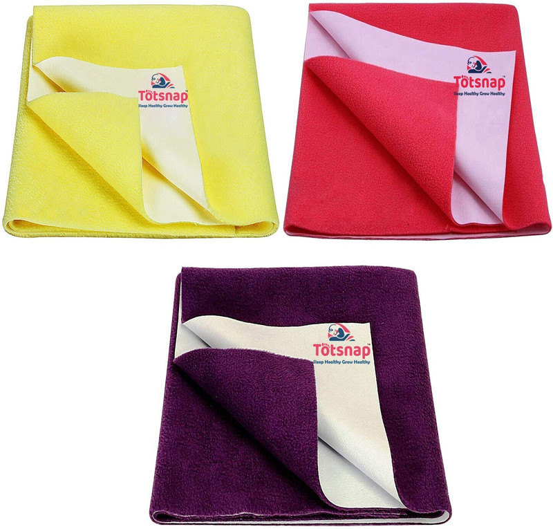 Totsnap Fleece, Rubber Baby Bed Protecting Mat(Yellow, Plum, Dark Pink, Pack of 3, Small)