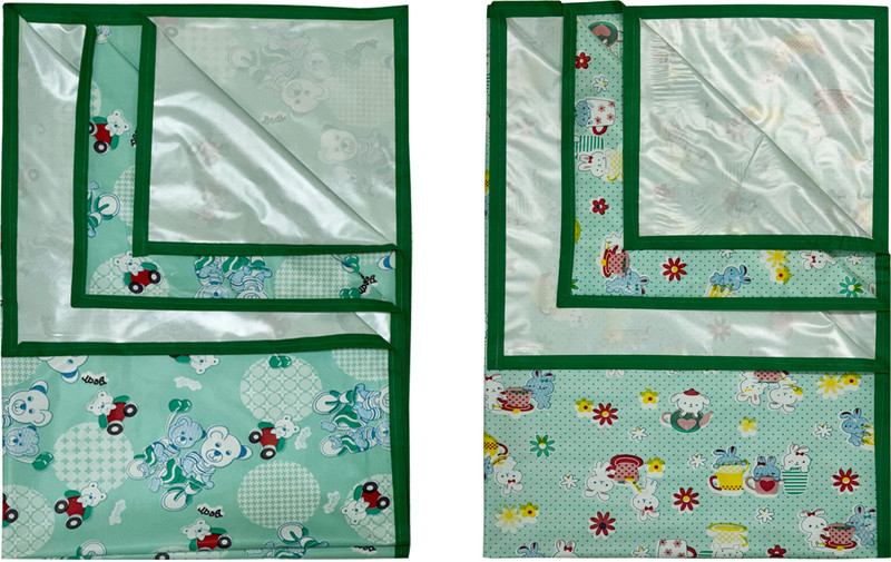 ECOSOFT Plastic Baby Bed Protecting Mat(GREEN RABBIT & GREEN BEAR, Pack of 2, Large)