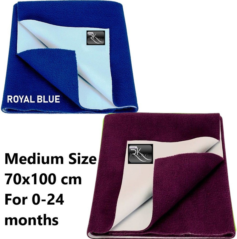 Rajking Fleece, Cotton Baby Bed Protecting Mat(ROYAL & PLAM, Pack of 2, Medium)