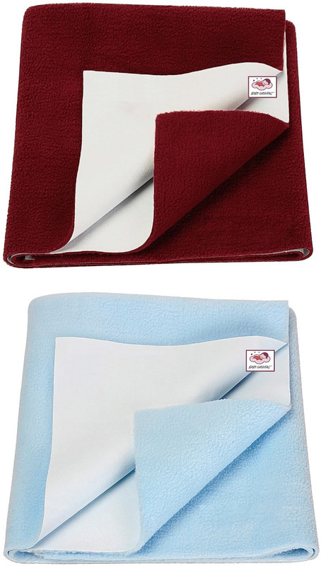Baby Hashtag Cotton Baby Bed Protecting Mat(Maroon and Baby Blue, Pack of 2, Medium)