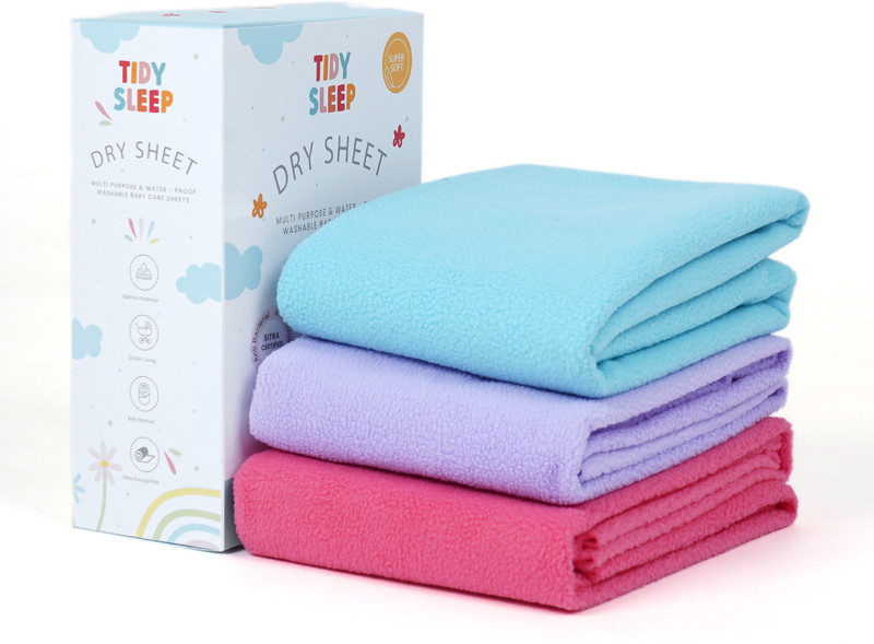 TIDY SLEEP Fleece Baby Bed Protecting Mat(Baby Pink-Sky Blue-Lilac, Pack of 3, Small)