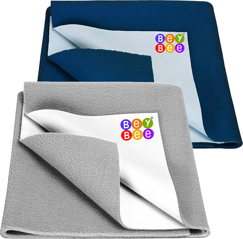 BeyBee Cotton Baby Bed Protecting Mat(Grey, Dark Sea Blue, Pack of 2, Medium)