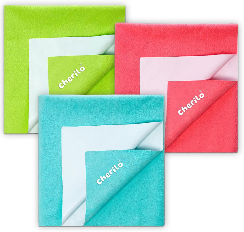 Cherilo Cotton Baby Bed Protecting Mat(Sea Green & Pista Green & Salmon Rose, Pack of 3, Small)