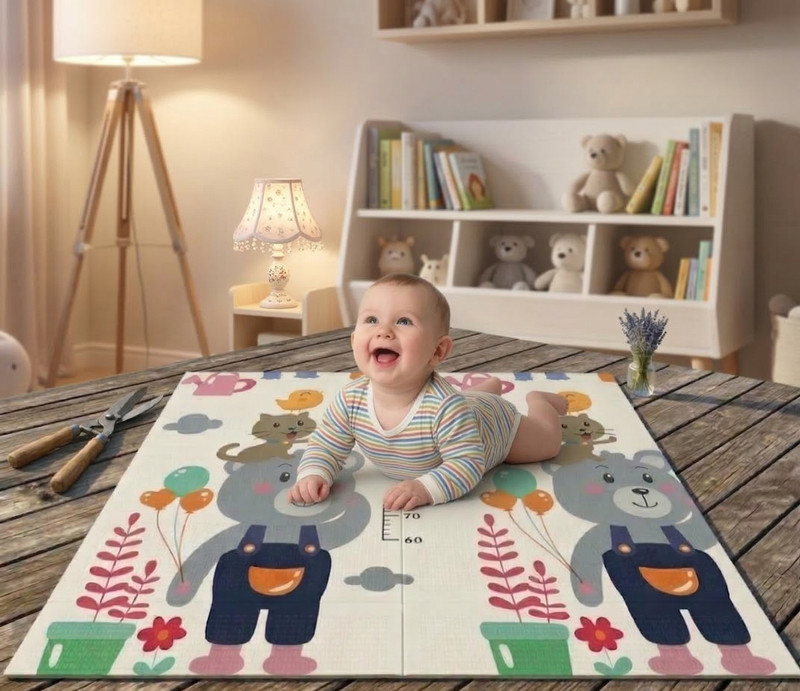 Roarify Polycotton, Cotton Baby Play Mat(Sky Blue, Royal Navy Blue, Extra Large)