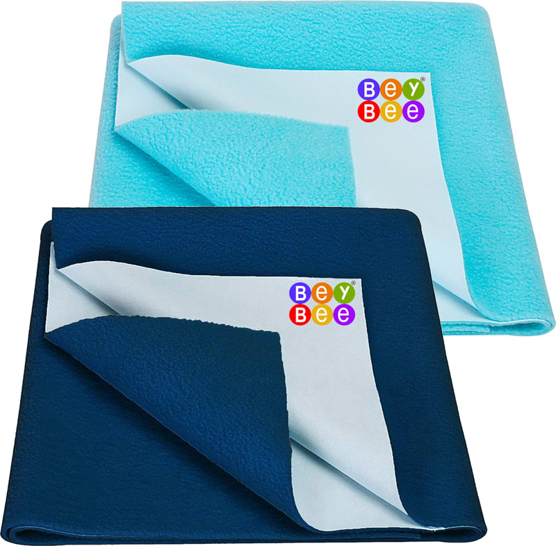 BeyBee Cotton Baby Bed Protecting Mat(Dark Sea Blue, Sea Blue, Pack of 2, Medium)