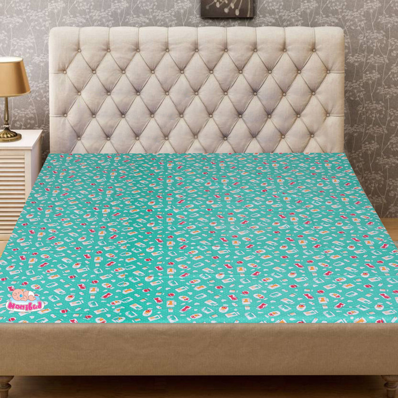 Nonibud Plastic Baby Bed Protecting Mat(SeaGreen Kitty, Extra Large)