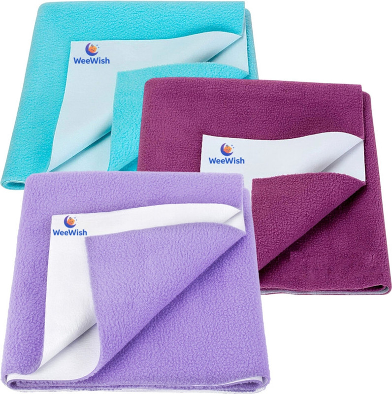 WeeWish Cotton Baby Bed Protecting Mat(Plum, Sky Blue, Lavender, Pack of 3, Medium)