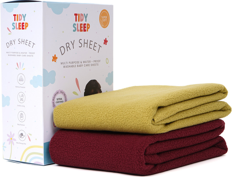 TIDY SLEEP Fleece Baby Bed Protecting Mat(Olive-Maroon, Pack of 2, Small)