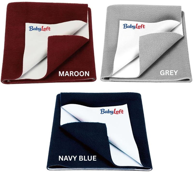 BabyLoft Fleece, Rubber Baby Bed Protecting Mat(Grey, Maroon, Navy Blue, Pack of 3, Small)