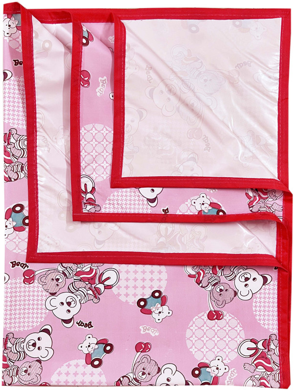 POOKIE Plastic Baby Bed Protecting Mat(BEAR PINK PIPING, Large)