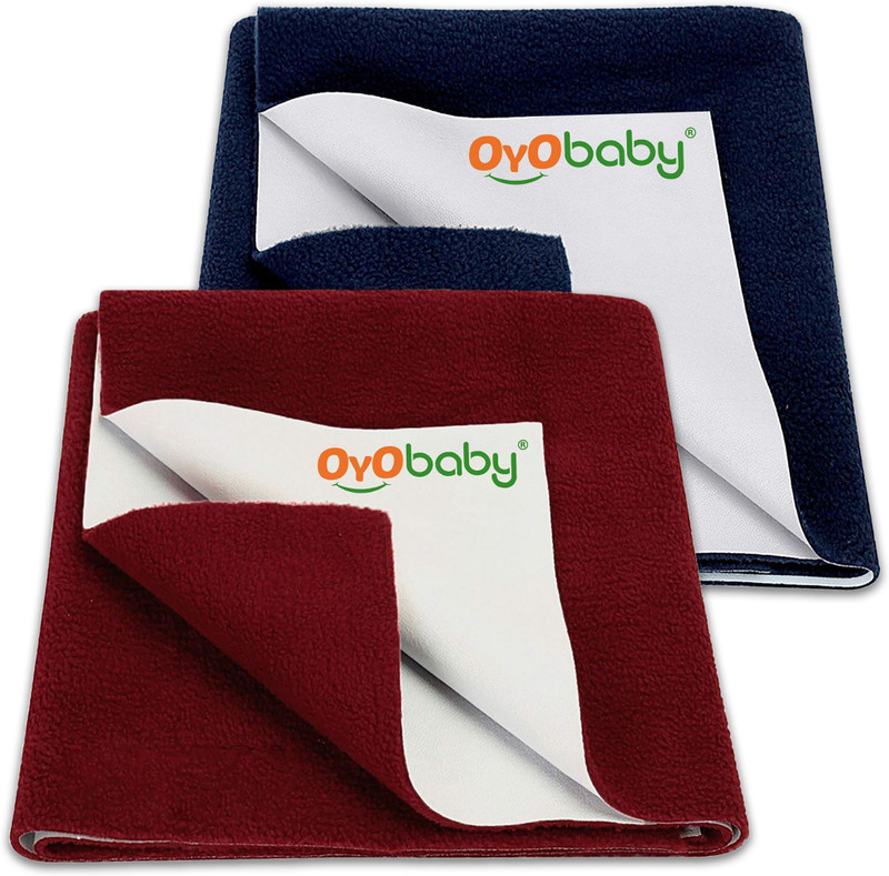 Oyo Baby Cotton Baby Bed Sized Bedding Set(Dark Blue, Maroon, Baby Dry Sheet Combo Pack Of 2 (Small))