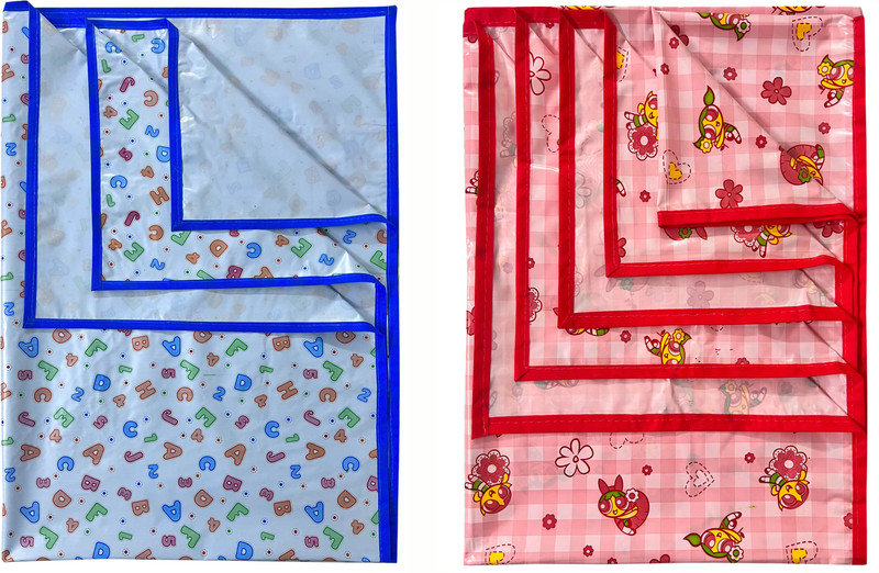 ECOSOFT Plastic Baby Bed Protecting Mat(PINK PPG & BLUE ABC123, Pack of 2, Large)