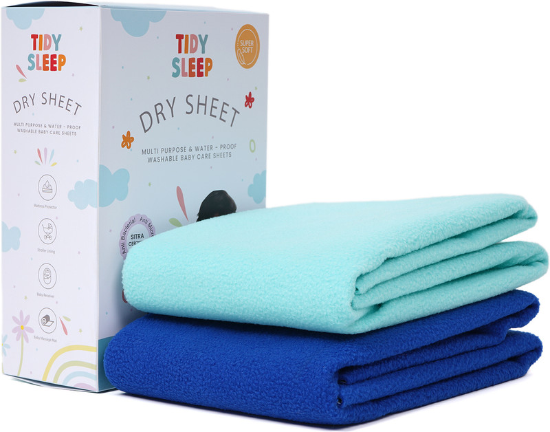TIDY SLEEP Fleece Baby Bed Protecting Mat(Royal Blue-Sky Blue, Pack of 2, Small)