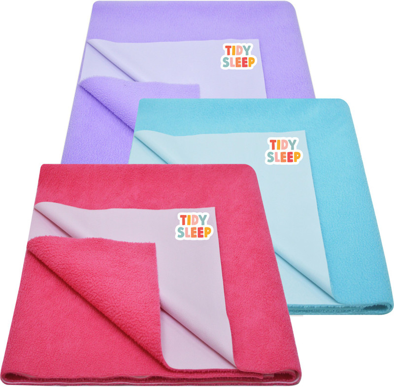 TIDY SLEEP Cotton, Fleece Baby Bed Protecting Mat(Baby Blue, Hot Pink, Violet, Pack of 3, Small)