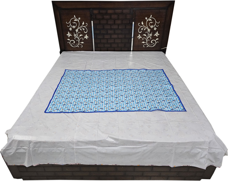 POOKIE PVC Crib Flat 150 TC Printed 1 Bedsheet(BOTTLE BLUE)