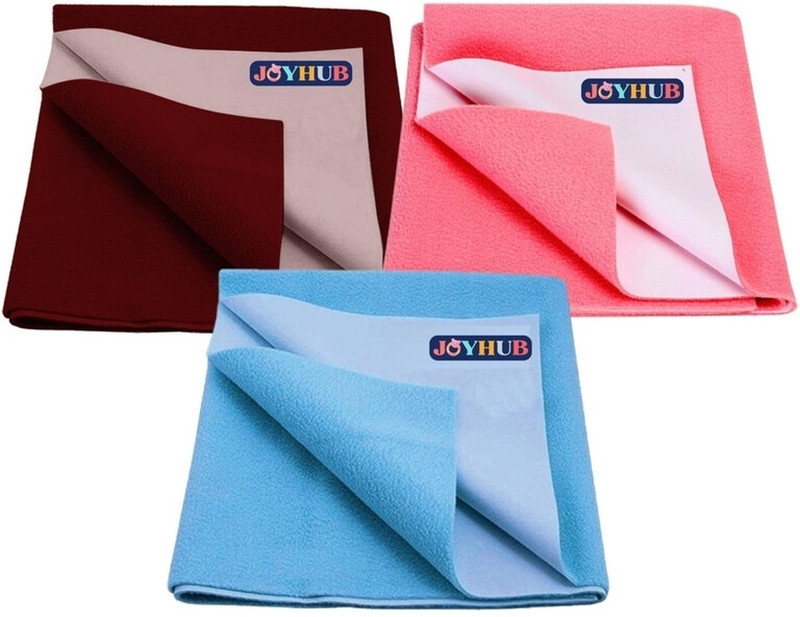 JOYHUB Cotton Baby Bed Protecting Mat(Maroon, Selmon Rose, Sky blue, Pack of 3, Small)