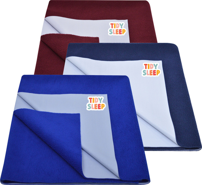 TIDY SLEEP Cotton, Fleece Baby Bed Protecting Mat(Maroon, Navy Blue, Royal Blue, Pack of 3, Small)