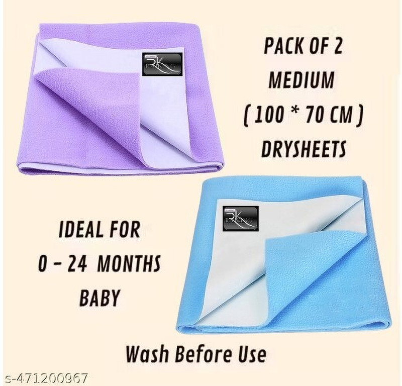 Rajking Fleece, Cotton Baby Bed Protecting Mat(Purple, Sky Blue, Pack of 2, Medium)