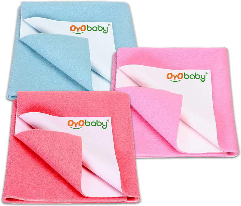 Oyo Baby Cotton Baby Bed Protecting Mat(Sea Blue + Pink + Salmon Rose, Pack of 3, Medium)
