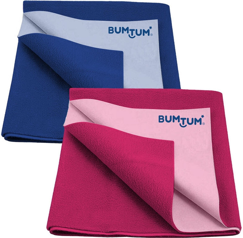 BUMTUM Cotton, Fleece Baby Bed Protecting Mat(Royal Blue + Hot pink, Pack of 2, Small)