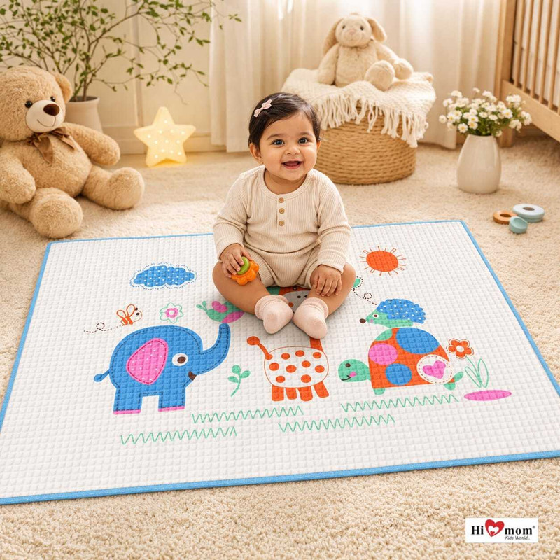 HI MOM Rubber Baby Play Mat(Blue, Free)