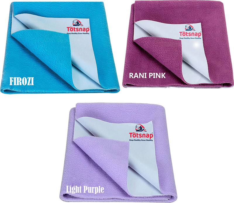 Totsnap Fleece, Rubber Baby Bed Protecting Mat(Firozi, Rani Pink, Light Purple, Pack of 3, Small)