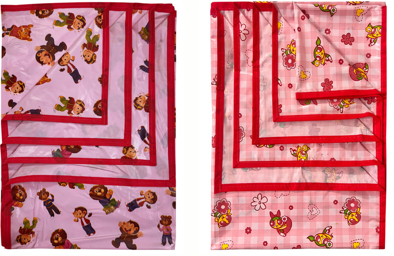 ECOSOFT Plastic Baby Bed Protecting Mat(PINK PPG & PINK MONKEY, Pack of 2, Large)
