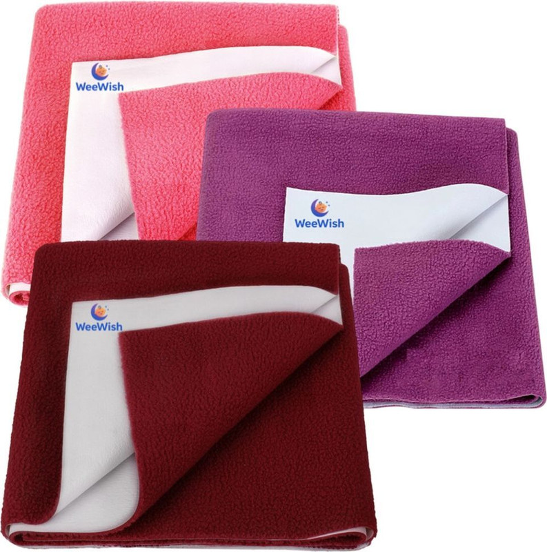 WeeWish Cotton Baby Bed Protecting Mat(Plum, Rose Pink, Maroon, Pack of 3, Small)