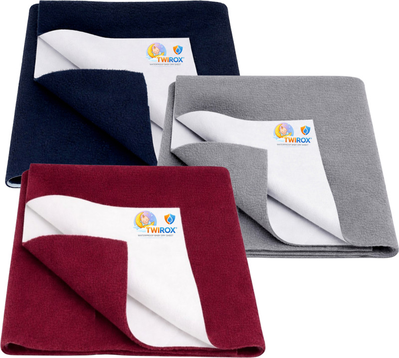 TWIROX Cotton Baby Bed Protecting Mat(Navy Blue, Grey, Maroon, Pack of 3, Small)