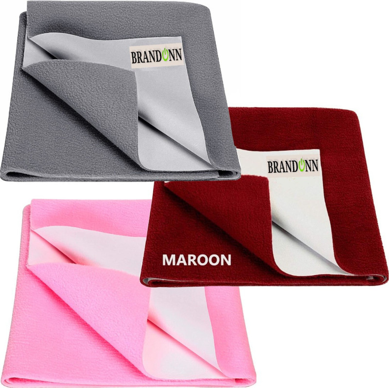 BRANDONN Fleece Baby Bed Protecting Mat(Grey, Maroon, Pink, Pack of 3, Small)