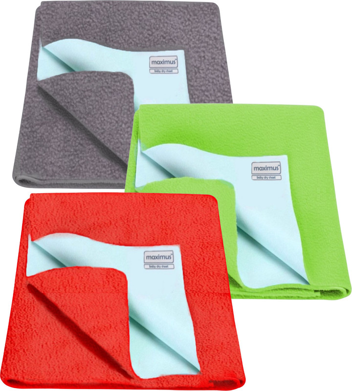 THE MAXIMUS Fleece Baby Bed Protecting Mat(Red, Grey, Light Green, Pack of 3, Medium)