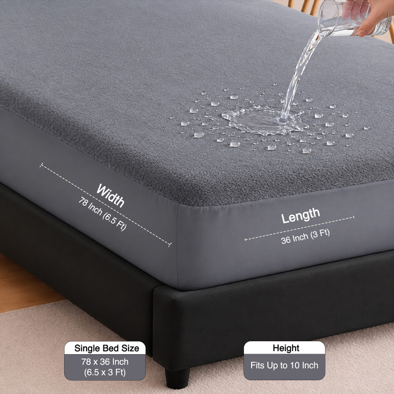 Mattress Protector Single Size Fitted Terry Cotton Waterproof, Stretchable, Breathable Mattress Cover(78 inch x 36 inch, Grey)