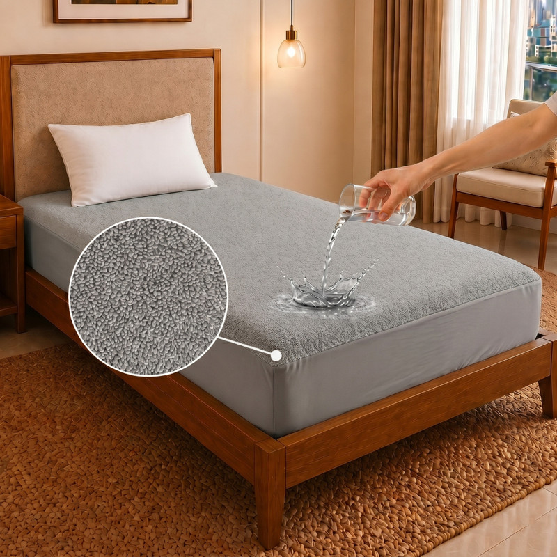 Dream Care Single Size Fitted Terry Cotton Breathable, Stretchable, Waterproof Mattress Cover(72 inch x 36 inch, Grey)