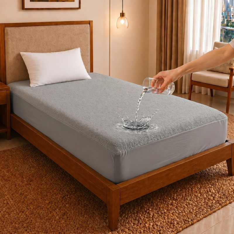 Dream Care Single Size Fitted Terry Cotton Breathable, Stretchable, Waterproof Mattress Cover(72 inch x 48 inch, Grey)