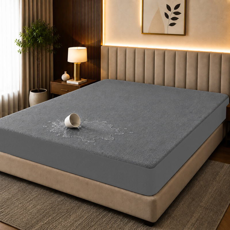 Mattress Protector King Size Fitted Terry Cotton Breathable, Stretchable, Waterproof Mattress Cover(78 inch x 72 inch, Grey)