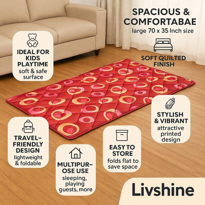 LivShine 70x35x1 Inch Foam Floor Mattress – Kids Play Mat, Travel, Camping & Guest Use Sleeping Bag(Maroon)