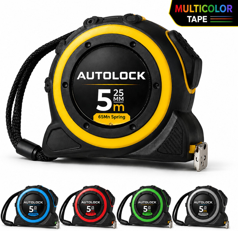 DALUCI Auto Lock Measuring Tape with Steel Blade, Non-Slip TPR Grip, Clear Marking, ABS Measurement Tape(5 m)