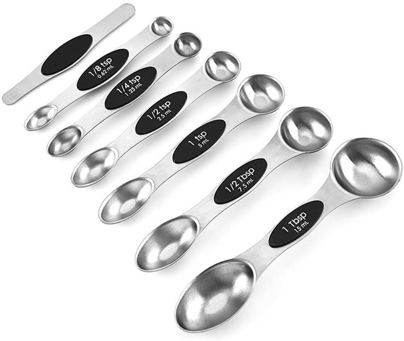 RABBONIX Magnetic Measuring Spoons Set of 7, Dual-Sided Stainless Steel Measuring Spoons Measuring Cup Set(15 ml, 7.5 ml, 5 ml, 2.5 ml, 1.25 ml, 0.62 ml)